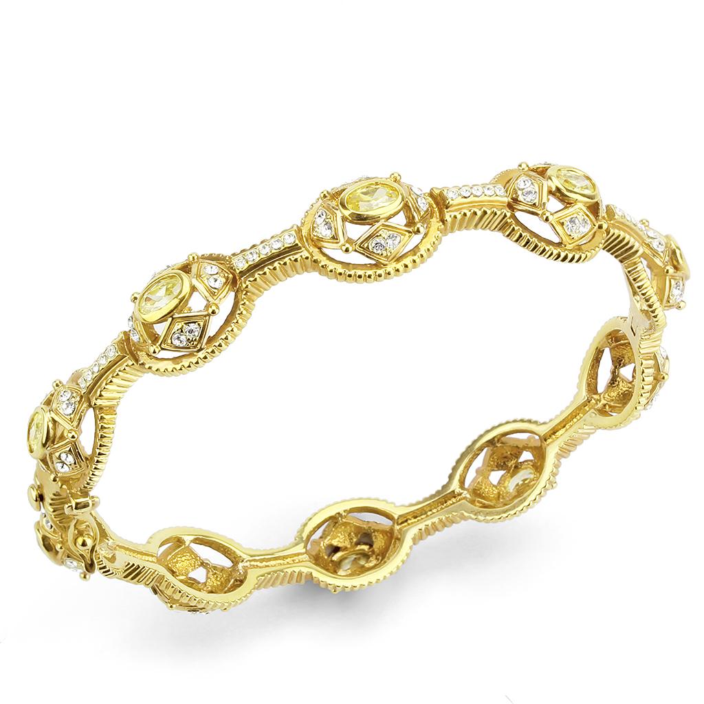 Gold Brass Bangle with AAA Grade CZ in Citrine Yellow