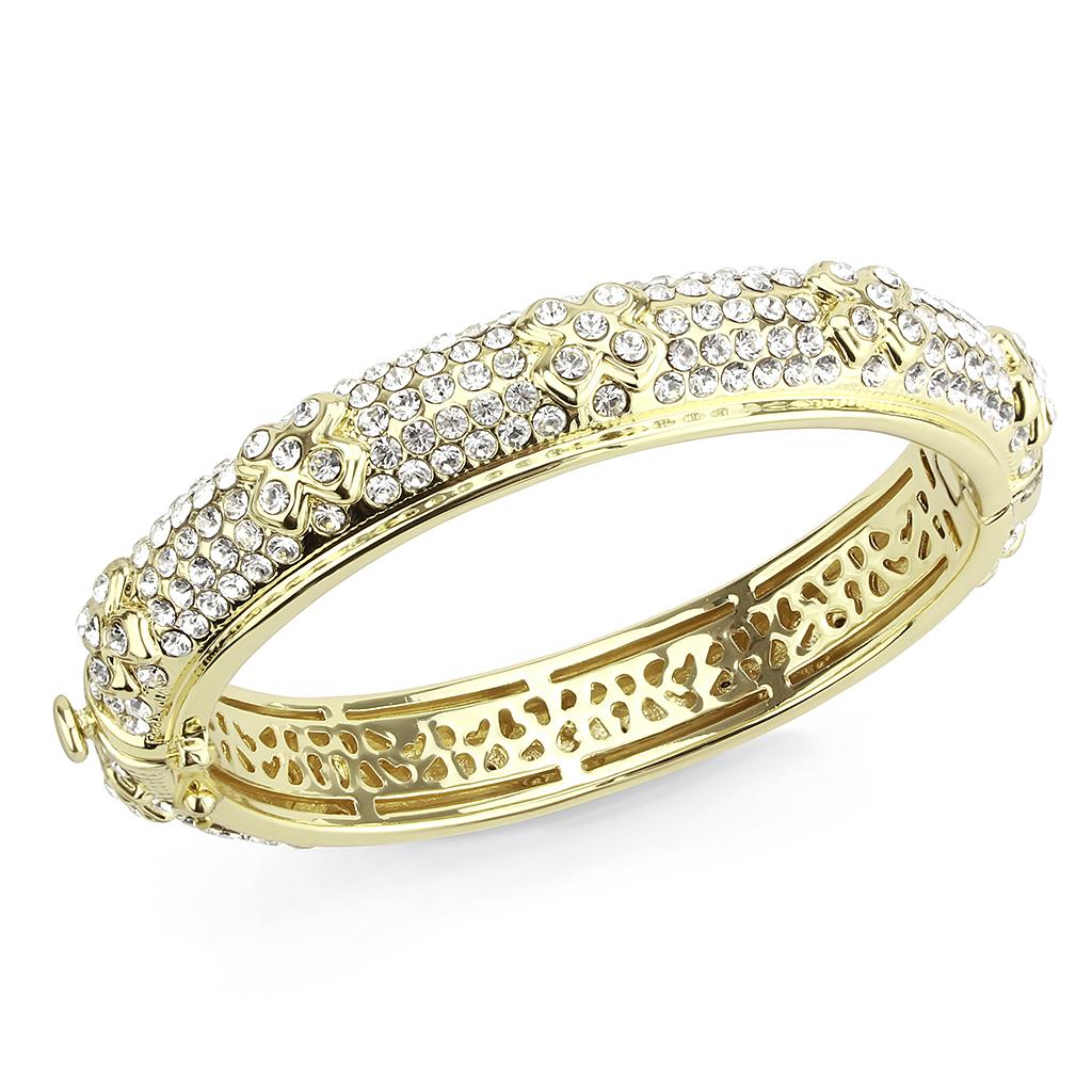 Gold Brass Bangle with Top Grade Crystal in Clear