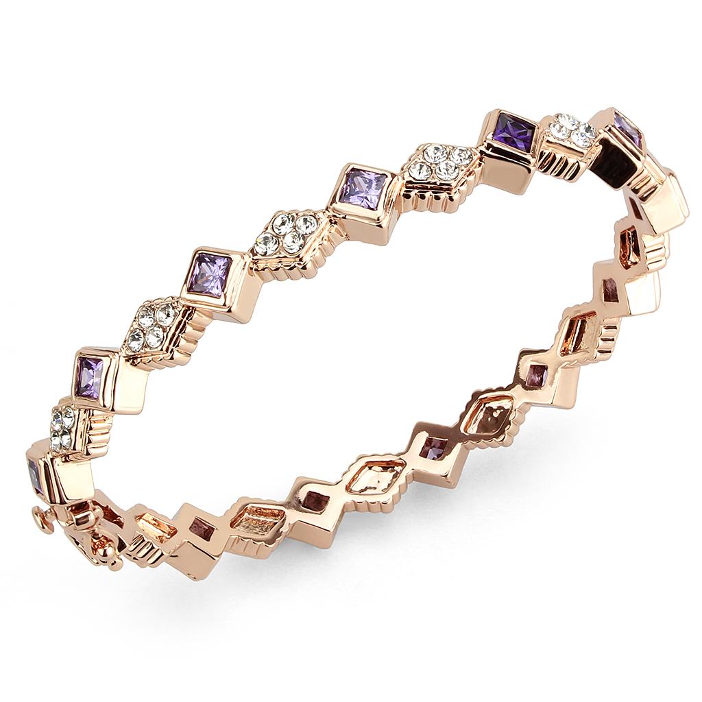 Rose Gold Brass Bangle with AAA Grade CZ in Amethyst