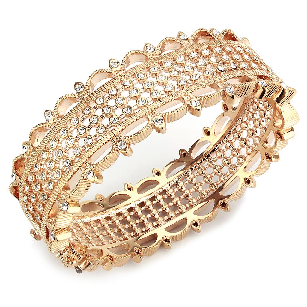 Rose Gold Brass Bangle with Top Grade Crystal in Clear