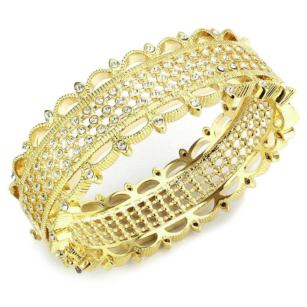 Gold Brass Bangle with Top Grade Crystal in Clear