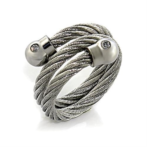 High polished (no plating) Stainless Steel Ring with AAA Grade CZ in Clear