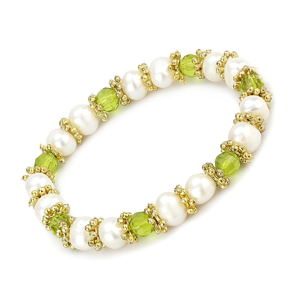 Antique Silver White Metal Bracelet with Synthetic Pearl in Peridot