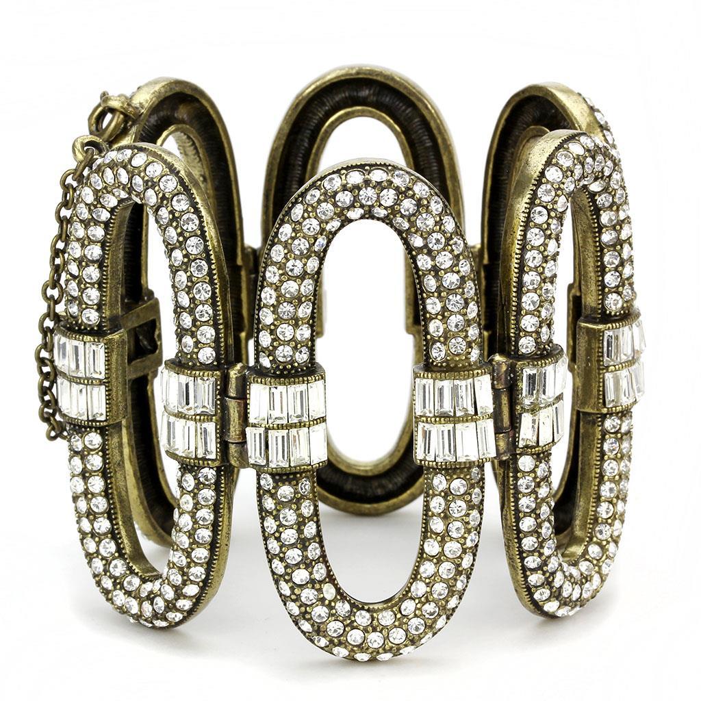 Antique Copper White Metal Bracelet with Top Grade Crystal in Clear