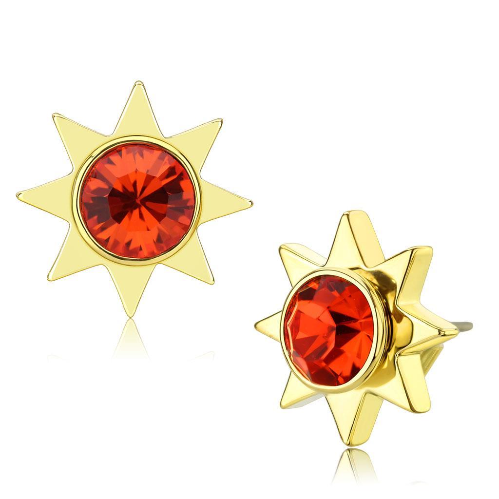 Gold Brass Earrings with Top Grade Crystal in Orange