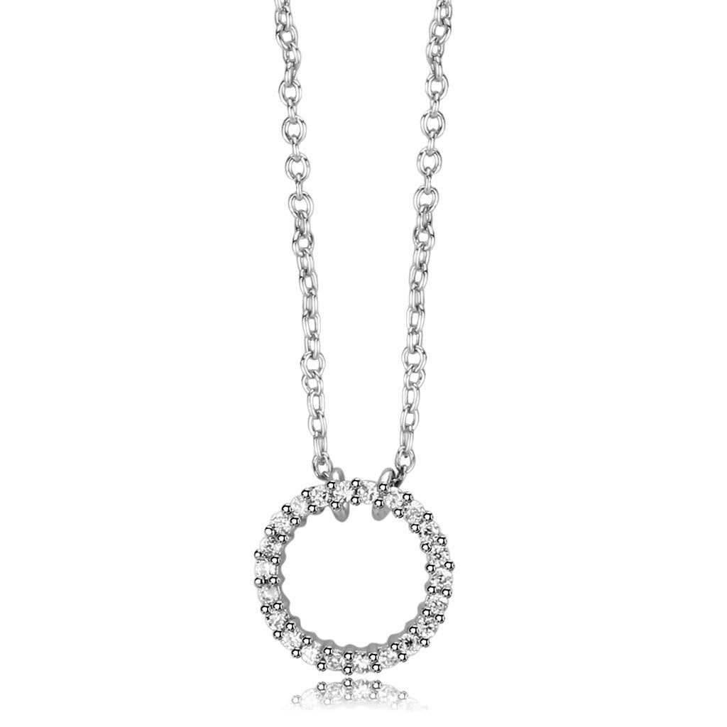 Rhodium Brass Chain Pendant with AAA Grade CZ in Clear