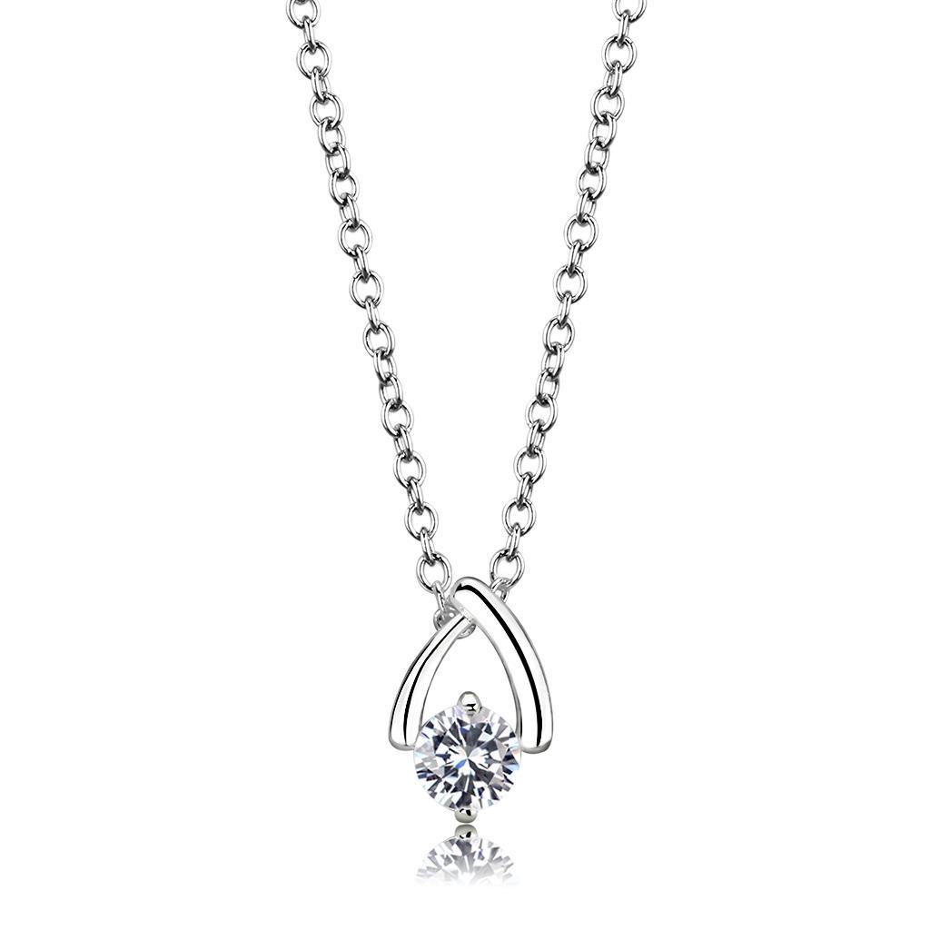 Silver+ e-coating Brass Chain Pendant with AAA Grade CZ in Clear