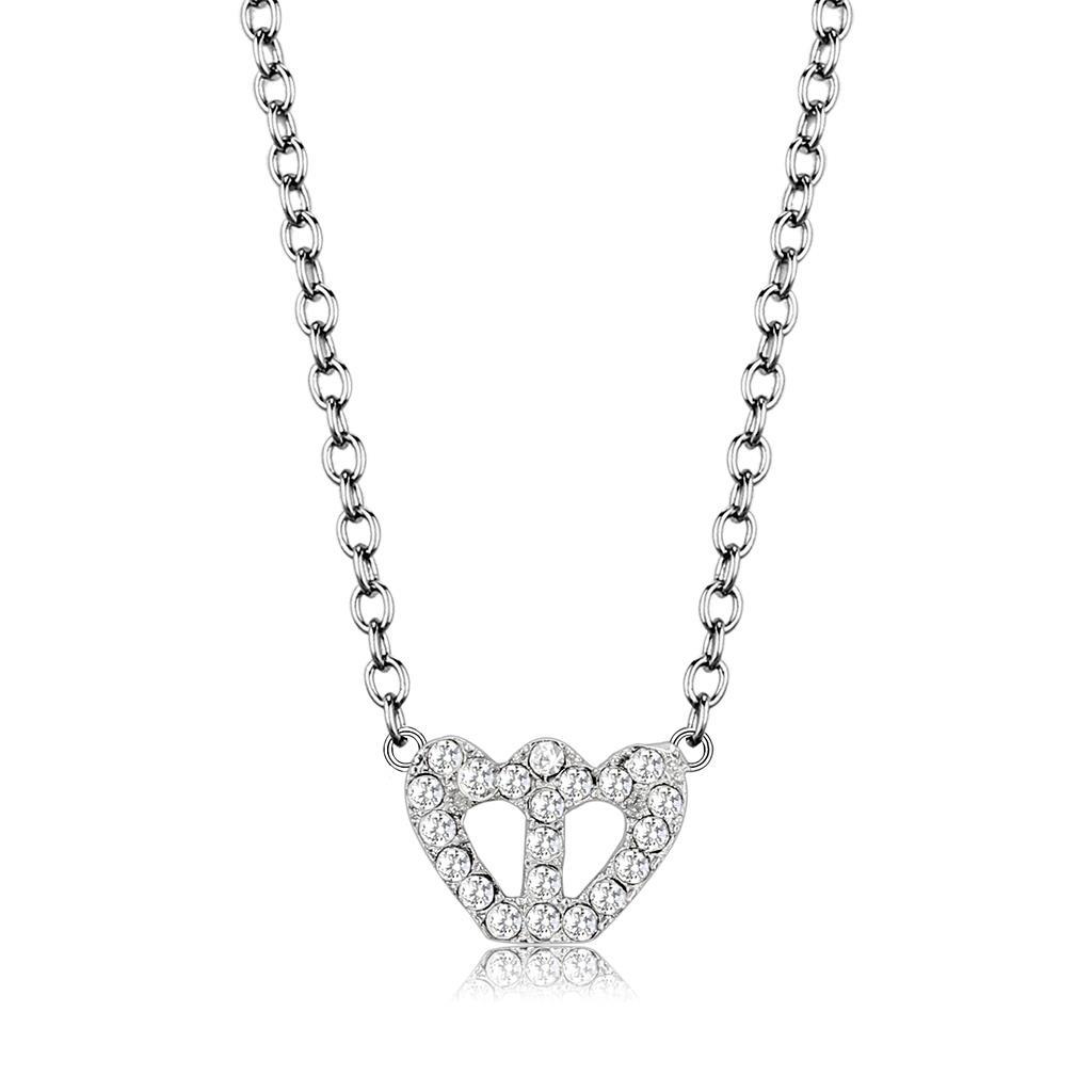 Rhodium Brass Necklace with Top Grade Crystal in Clear