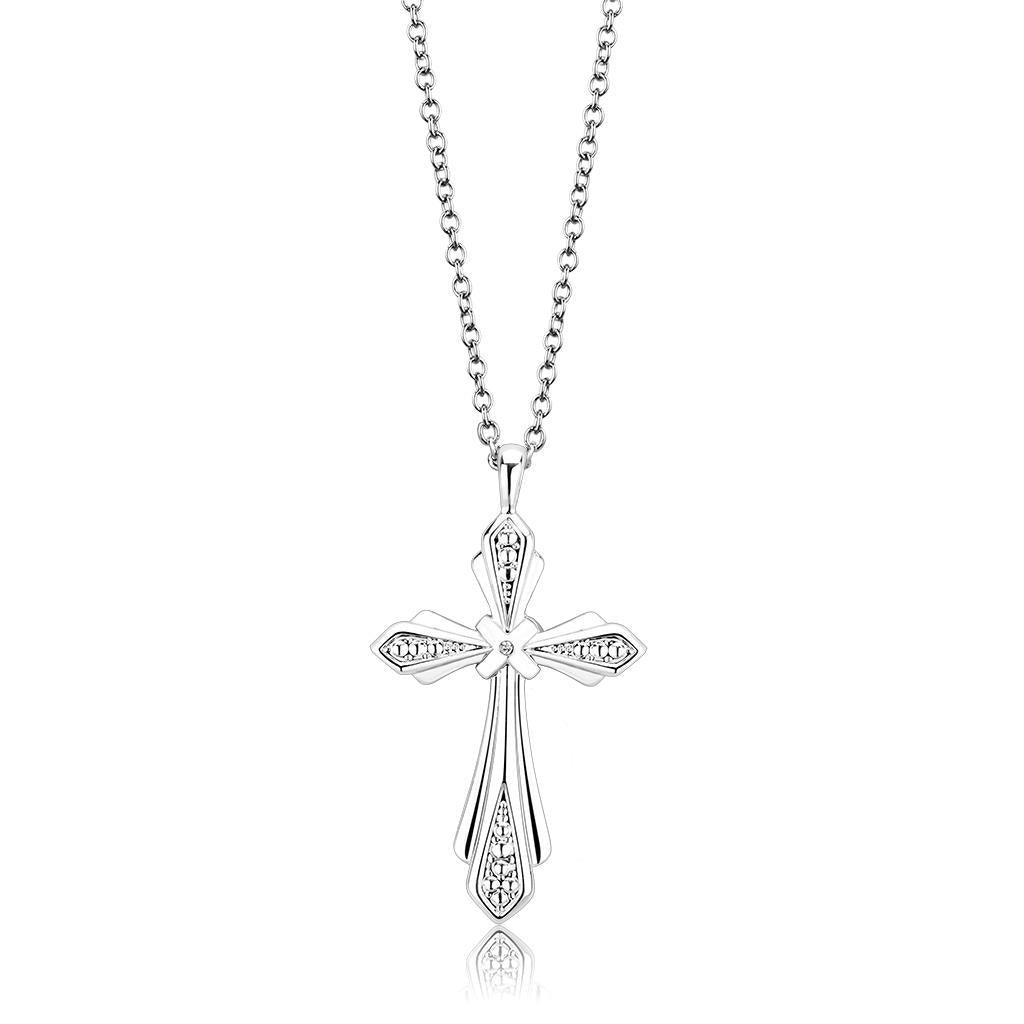 Imitation Rhodium Brass Chain Pendant with Top Grade Crystal in Clear