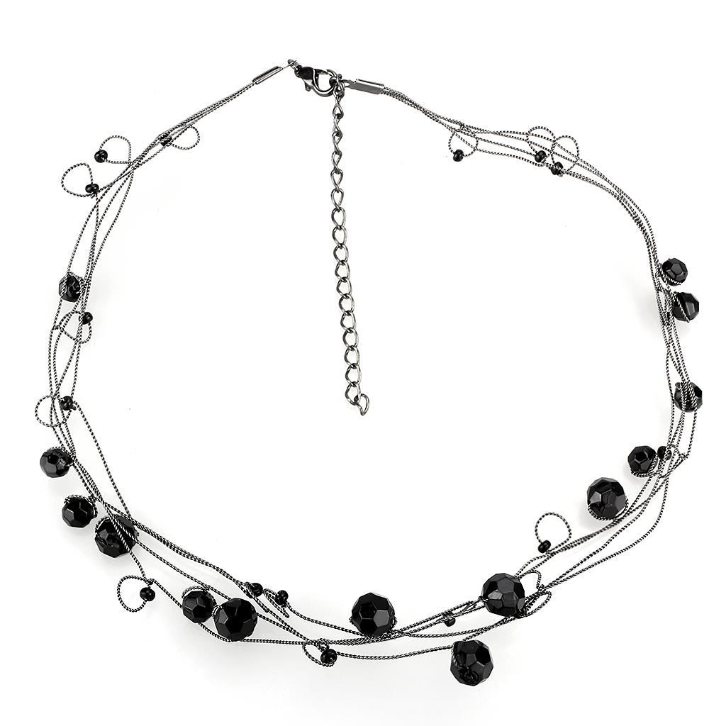 Ruthenium White Metal Necklace with Synthetic Synthetic Glass in Jet