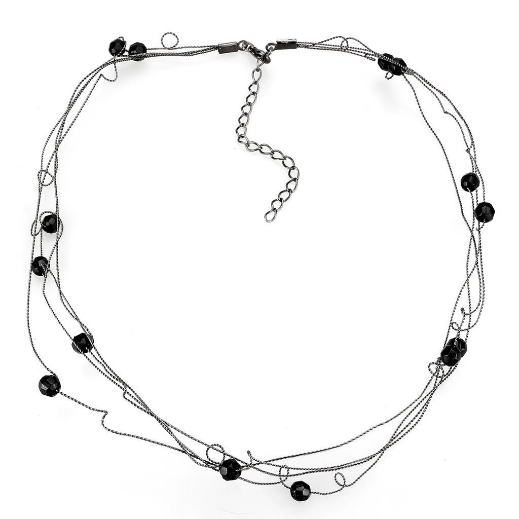 Ruthenium White Metal Necklace with Synthetic Synthetic Glass in Jet