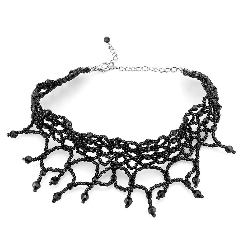 Rhodium Brass Necklace with Synthetic Synthetic Glass in Jet