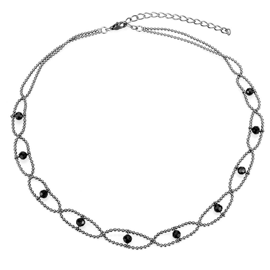 Ruthenium White Metal Necklace with Synthetic Synthetic Glass in Jet