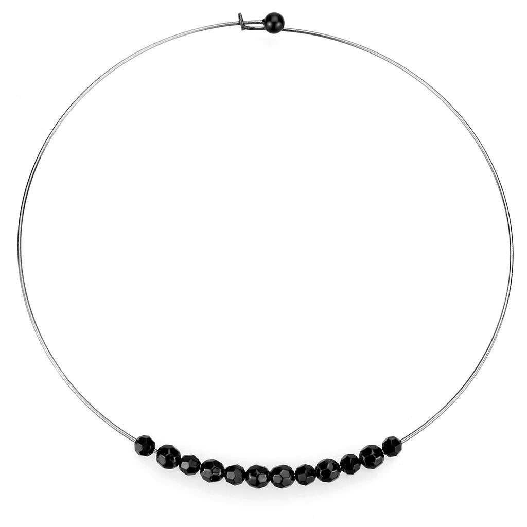 Ruthenium White Metal Necklace with Synthetic Synthetic Glass in Jet