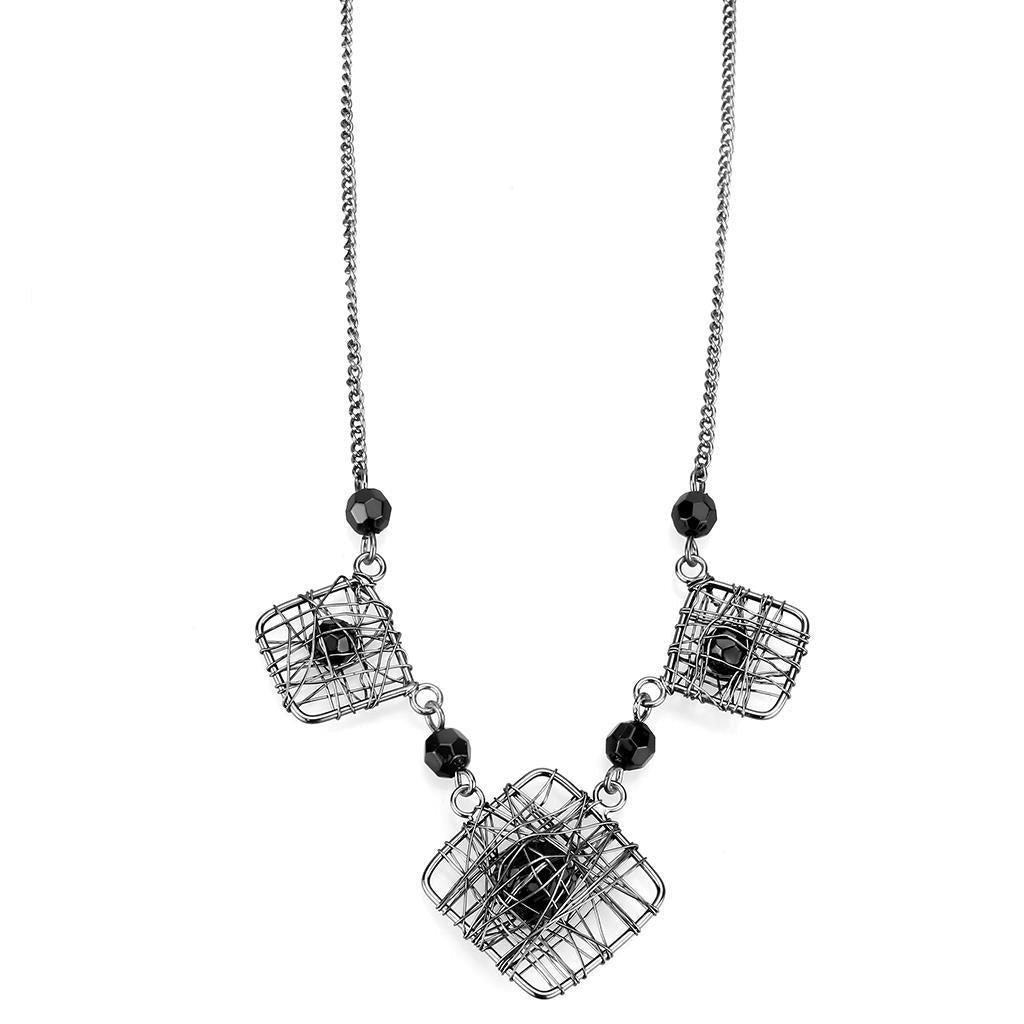 Ruthenium White Metal Necklace with Synthetic Synthetic Glass in Jet
