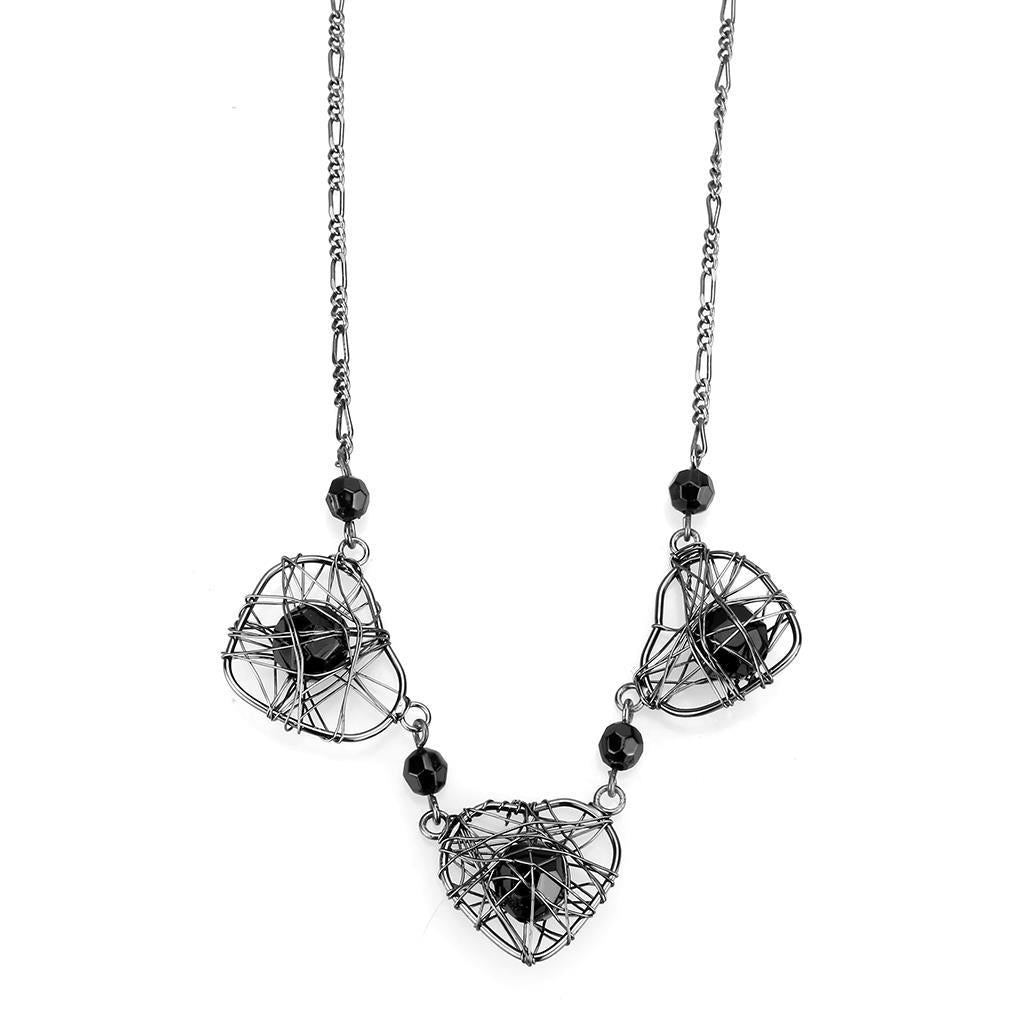 Ruthenium White Metal Necklace with Synthetic Synthetic Glass in Jet
