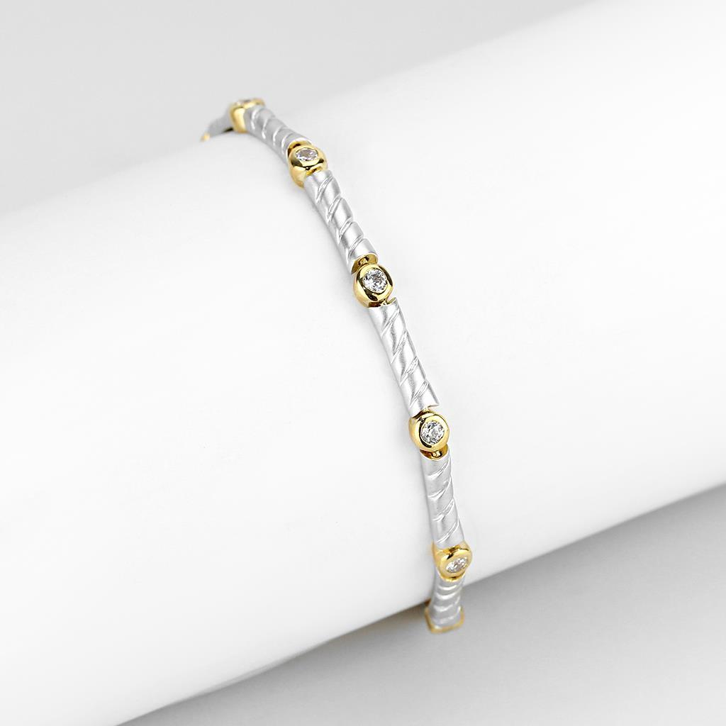 Gold+Rhodium Brass Bracelet with AAA Grade CZ in Clear