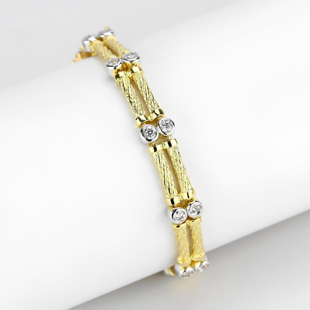 Gold+Rhodium Brass Bracelet with AAA Grade CZ in Clear