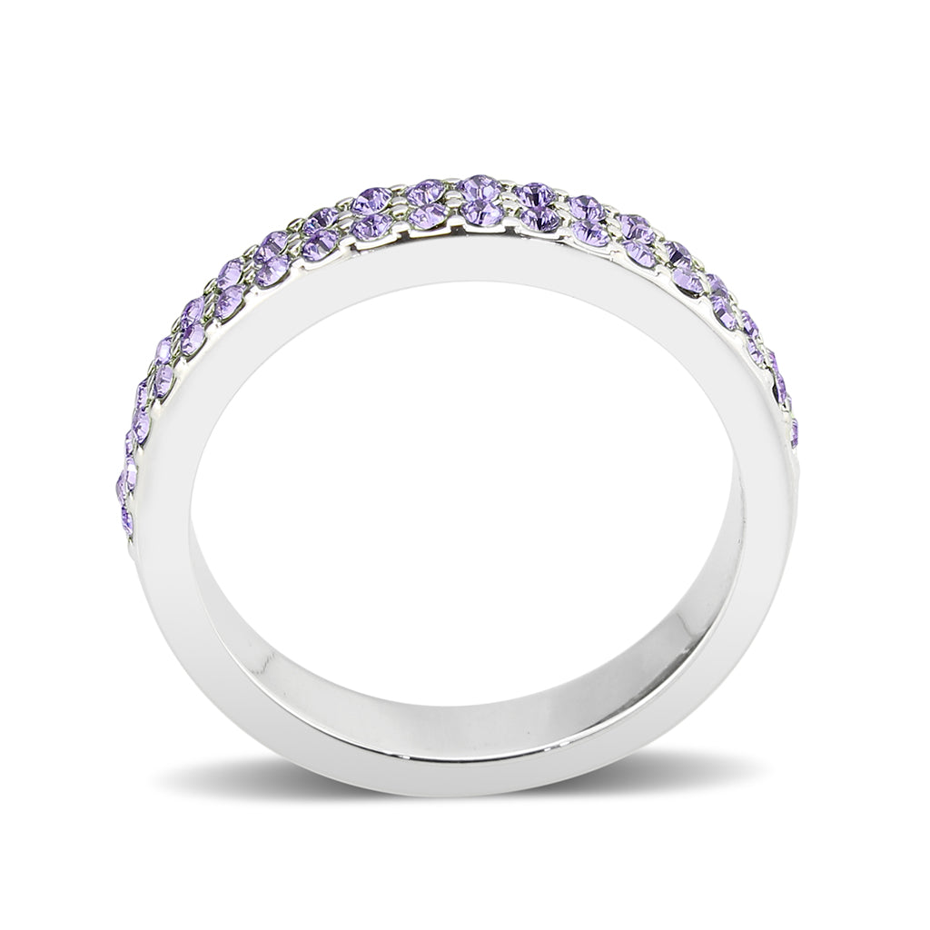 Rhodium Brass Ring with Top Grade Crystal in Tanzanite