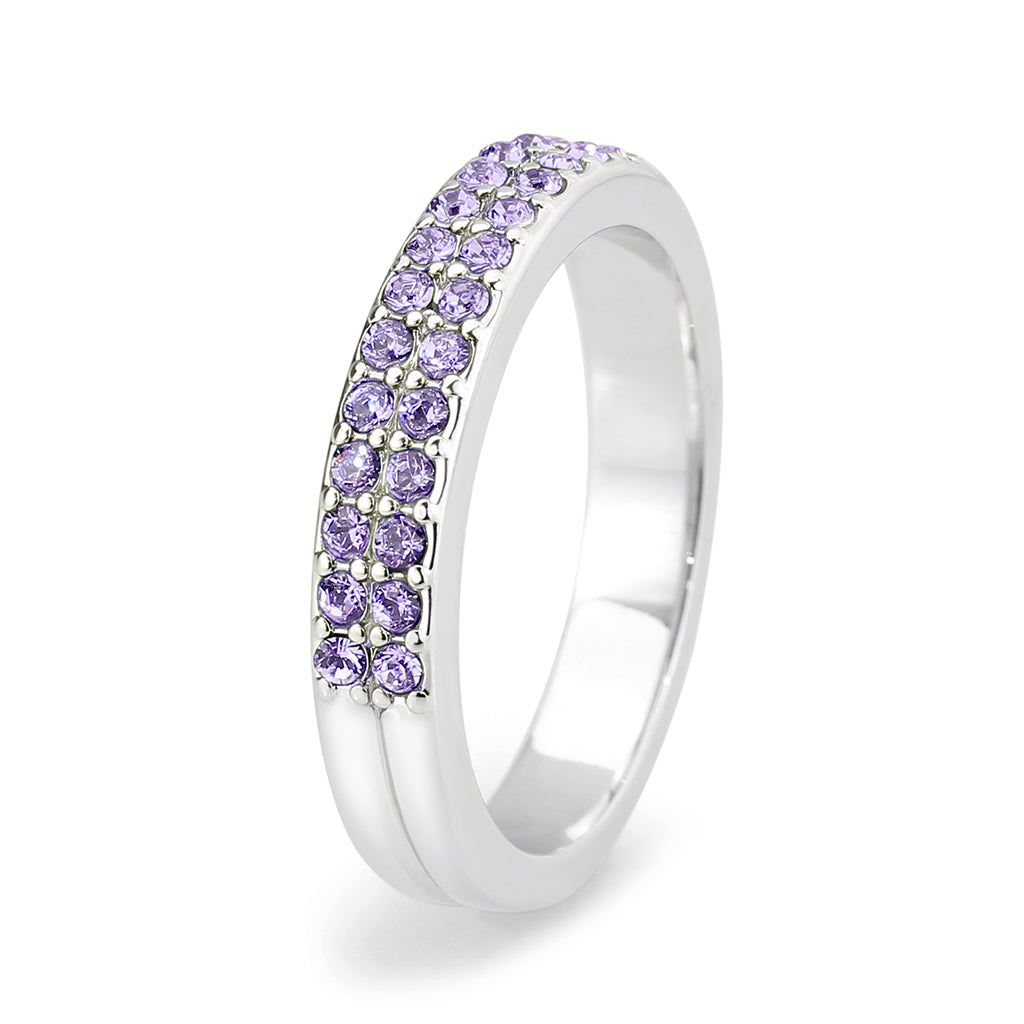 Rhodium Brass Ring with Top Grade Crystal in Tanzanite