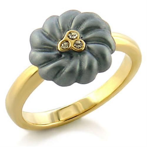 Gold White Metal Ring with Top Grade Crystal in Black Diamond