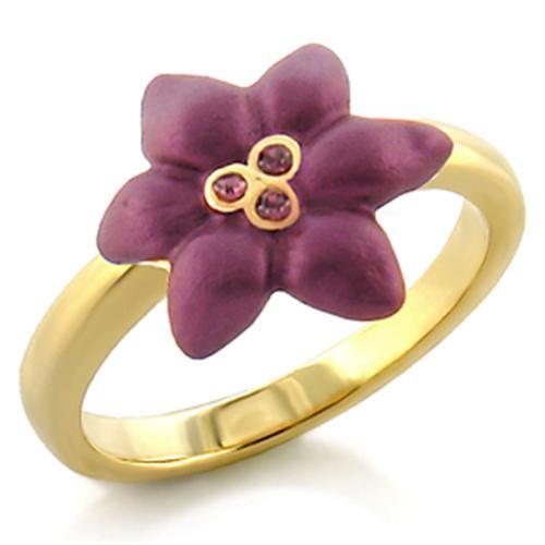 Gold White Metal Ring with Top Grade Crystal in Amethyst