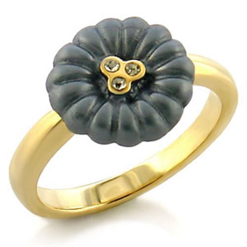 Gold White Metal Ring with Top Grade Crystal in Blue Topaz