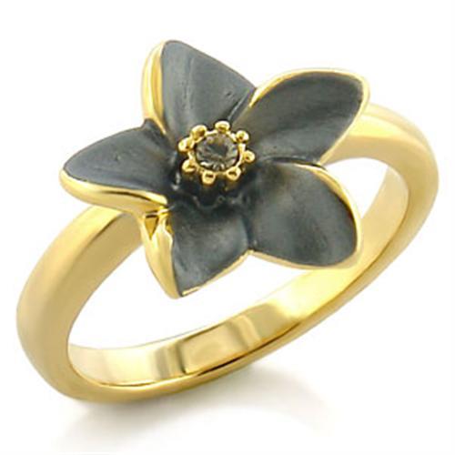 Gold White Metal Ring with Top Grade Crystal in Black Diamond