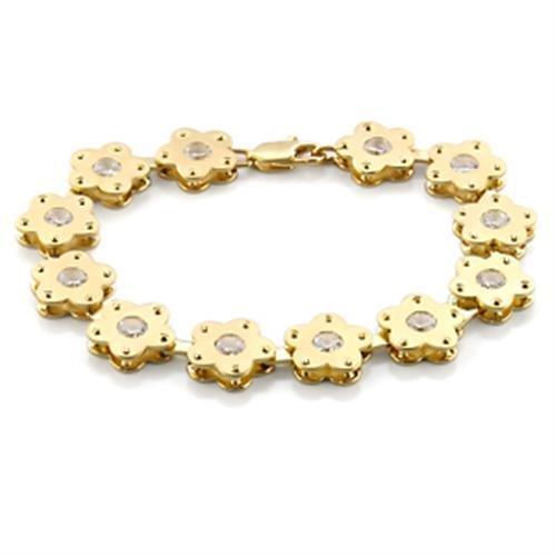Matte Gold & Gold Brass Bracelet with AAA Grade CZ in Clear