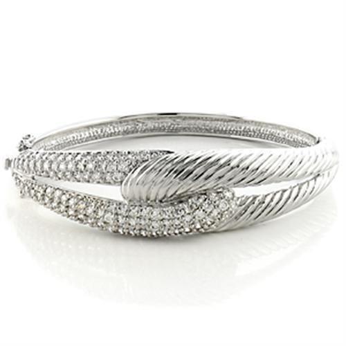 Rhodium Brass Bangle with AAA Grade CZ in Clear