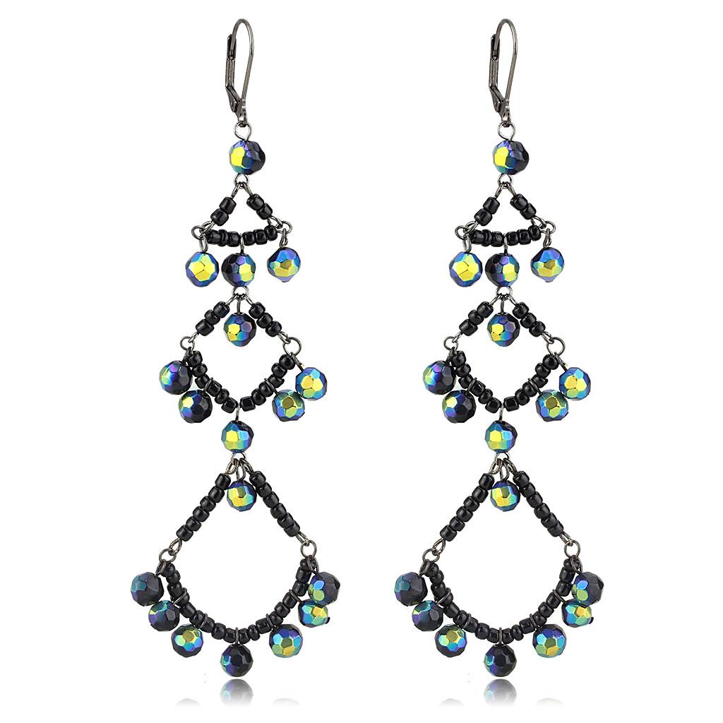 Antique Silver Brass Earrings with Top Grade Crystal in Multi Color