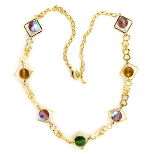 Gold Brass Necklace with Synthetic Glass Bead in Multi Color