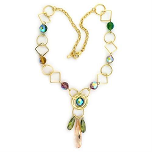 Gold Brass Necklace with Synthetic Glass Bead in Multi Color