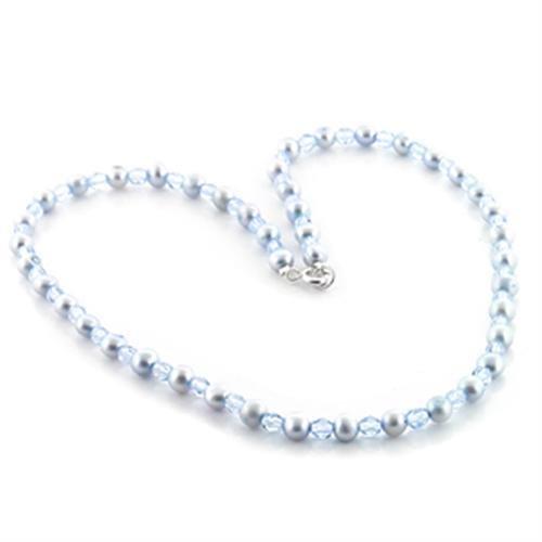 Stone Necklace with Synthetic Pearl in Light Sapphire