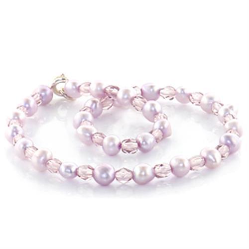 Stone Anklet with Synthetic Pearl in Light Amethyst
