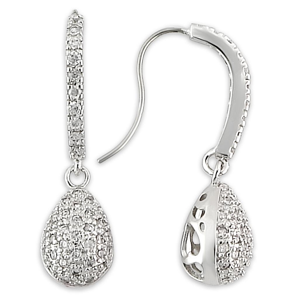 Rhodium Brass Earrings with AAA Grade CZ in Clear