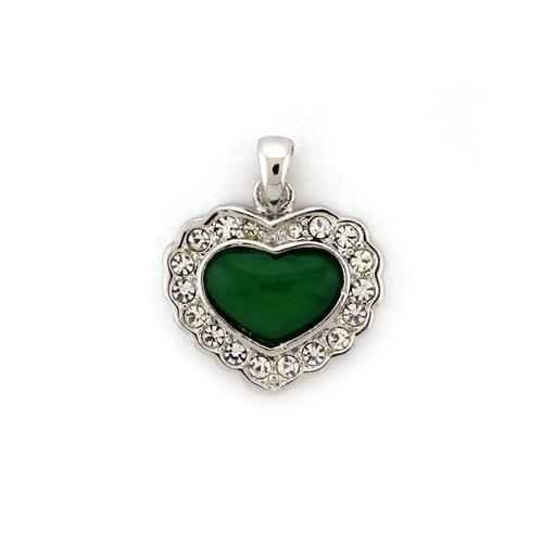 Rhodium platina Pendant with Synthetic Jade in Emerald