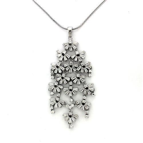 Rhodium Brass Chain Pendant with AAA Grade CZ in Clear