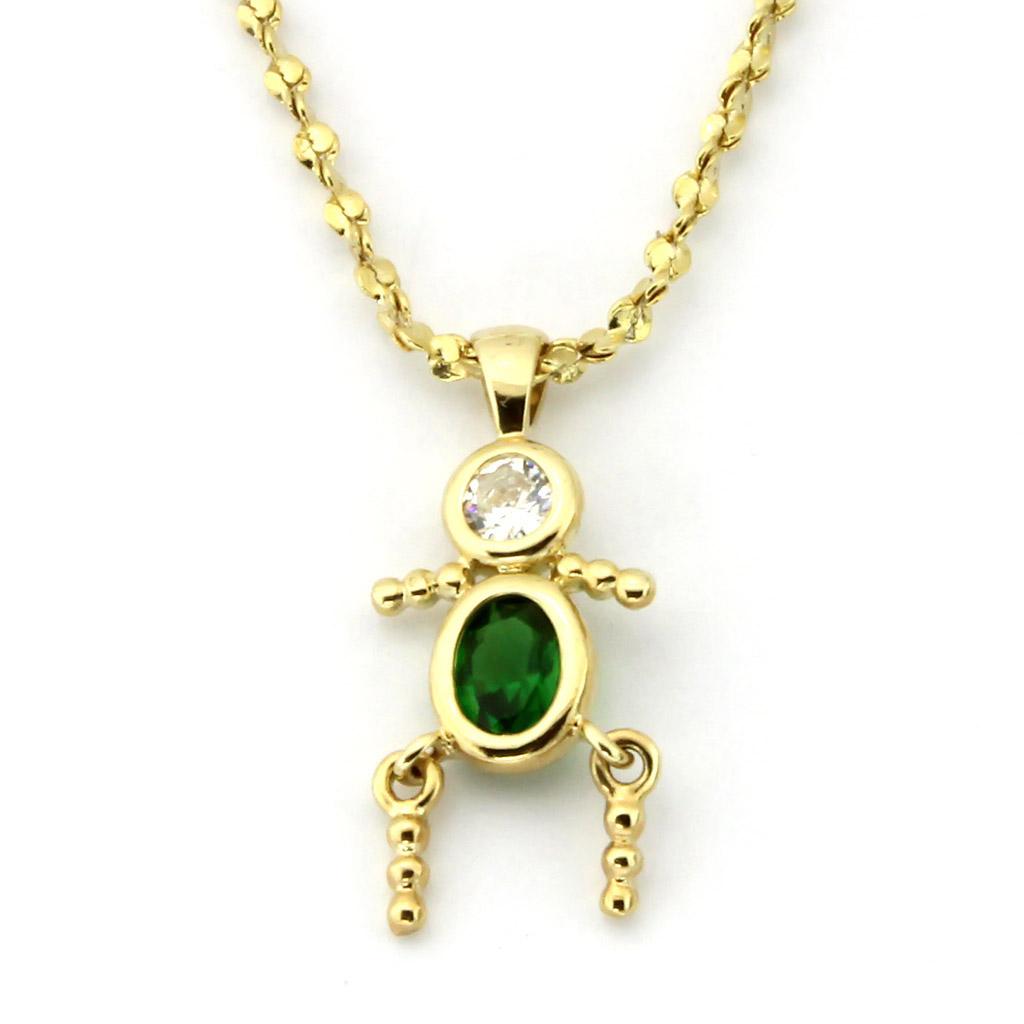 Gold Brass Chain Pendant with AAA Grade CZ in Emerald