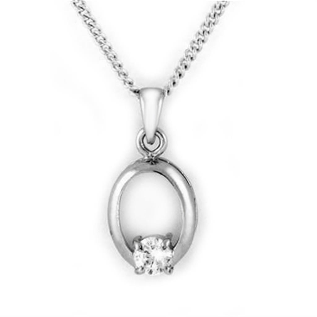 Rhodium Brass Chain Pendant with AAA Grade CZ in Clear