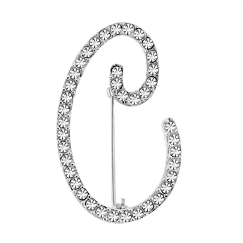 Rhodium Brass Brooches with Top Grade Crystal in Clear