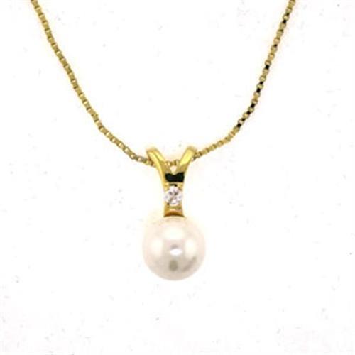 Gold Brass Necklace with Synthetic Pearl in White