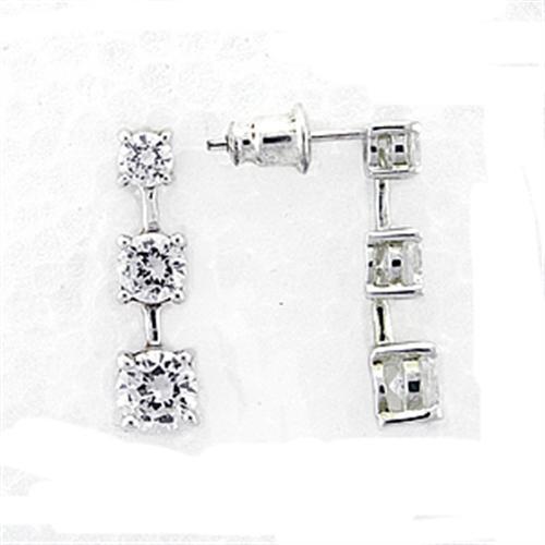 High-Polished 925 Sterling Silver Earrings with AAA Grade CZ in Clear