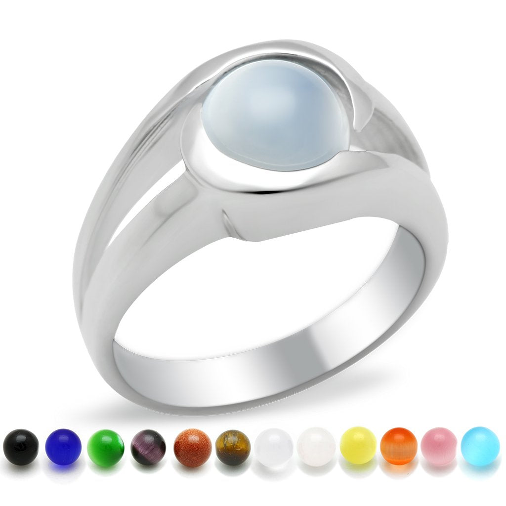 High-Polished 925 Sterling Silver Ring with Synthetic Glass Bead in Multi Color
