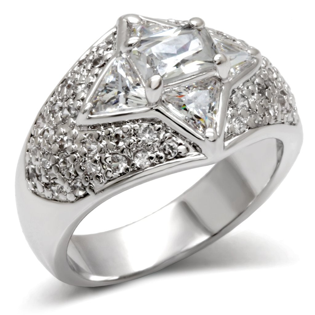 High-Polished 925 Sterling Silver Ring with AAA Grade CZ in Clear