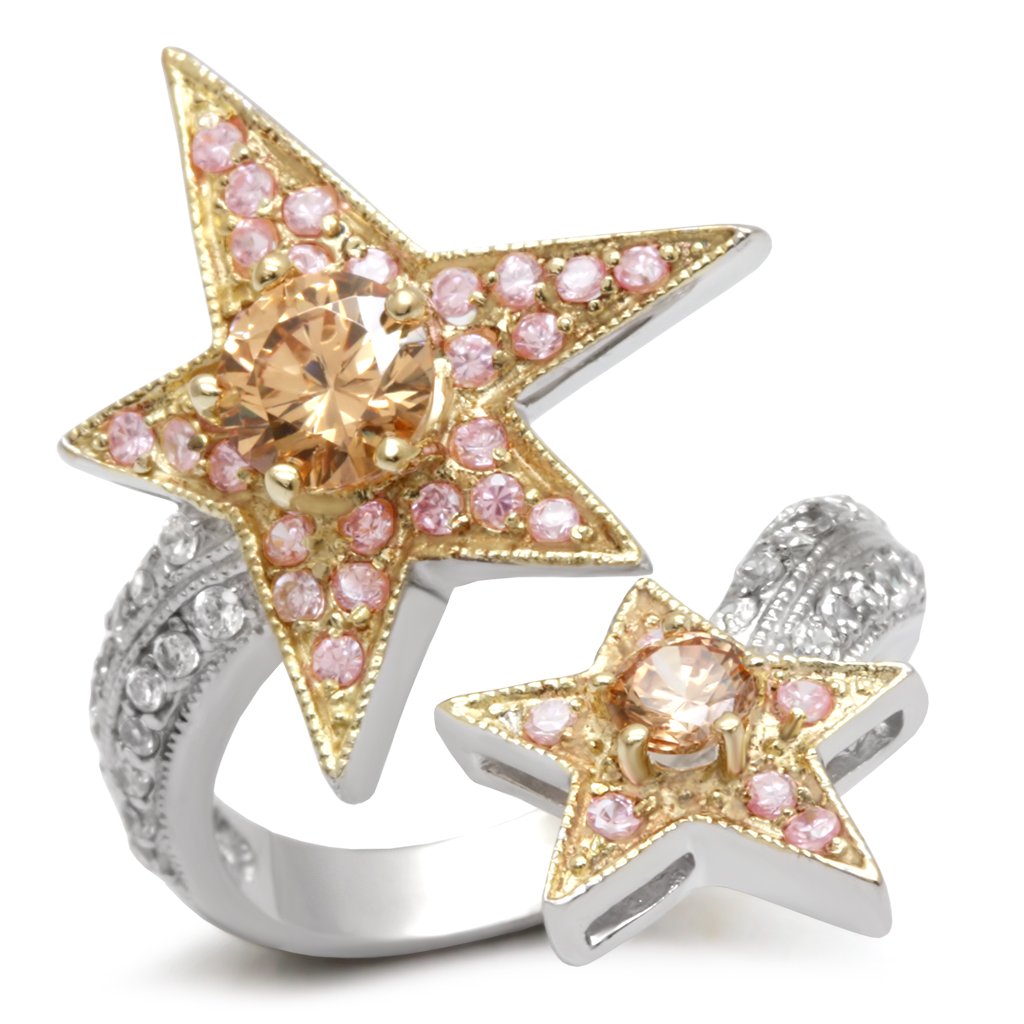 Reverse Two-Tone Brass Ring with AAA Grade CZ in Champagne