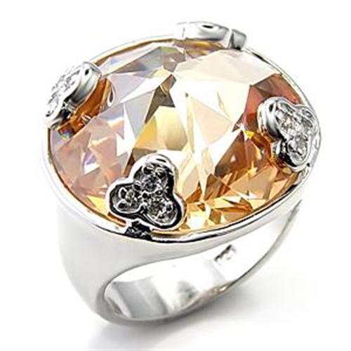 Rhodium 925 Sterling Silver Ring with AAA Grade CZ in Champagne