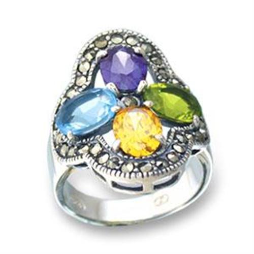 Antique Tone 925 Sterling Silver Ring with AAA Grade CZ in Multi Color