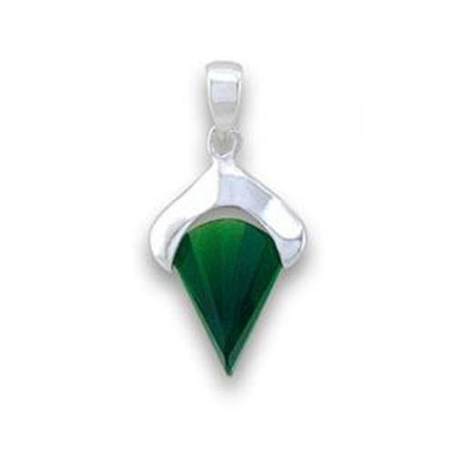 Silver 925 Sterling Silver Pendant with Synthetic Synthetic Glass in Emerald