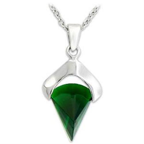 Silver 925 Sterling Silver Pendant with Synthetic Synthetic Glass in Emerald